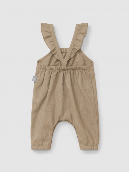 Jardineiras lisas em linho com algodão e alças com folho Jardineiras lisas em linho com algodão e alças com folho