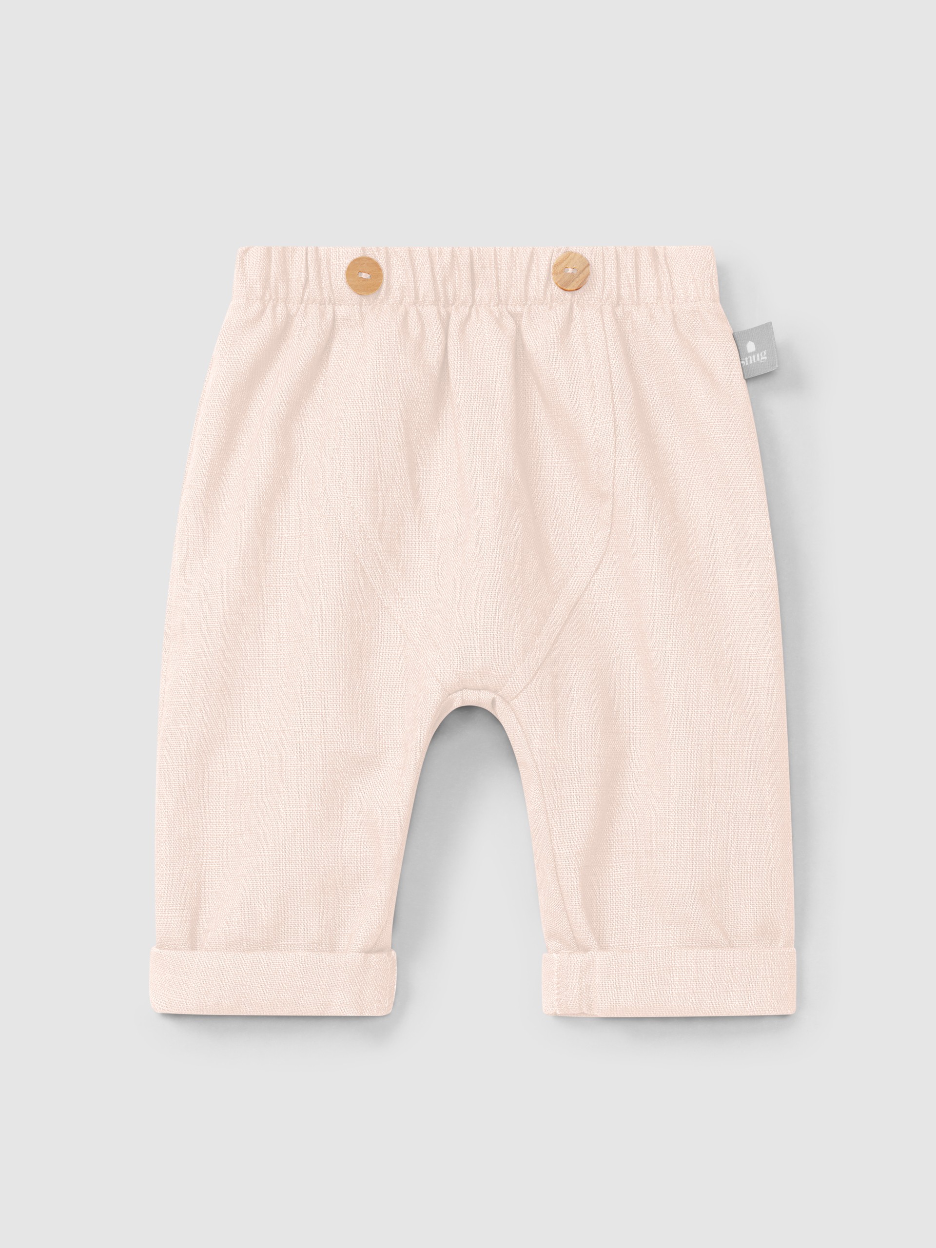 Pantalón pull-up liso de lino y algodón