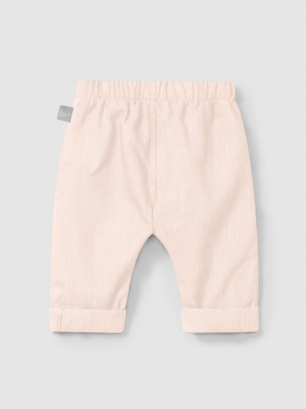 Calças pull-up lisas em linho com algodão Calças pull-up lisas em linho com algodão