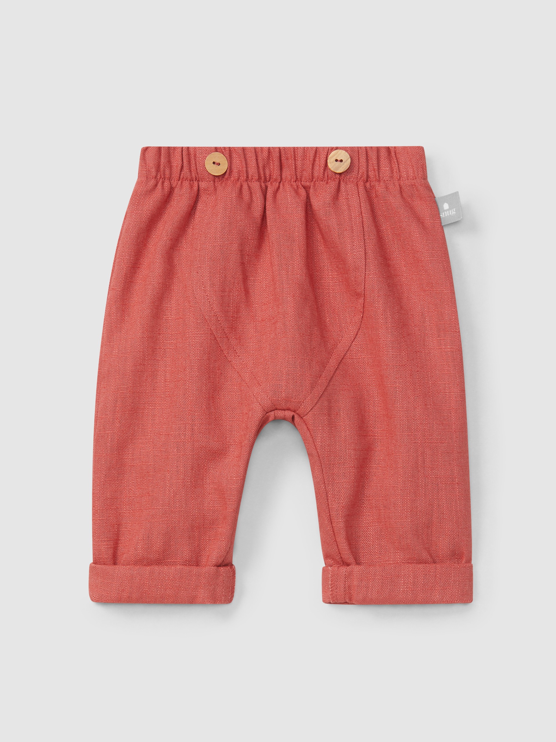 Pantalón pull-up liso de lino y algodón