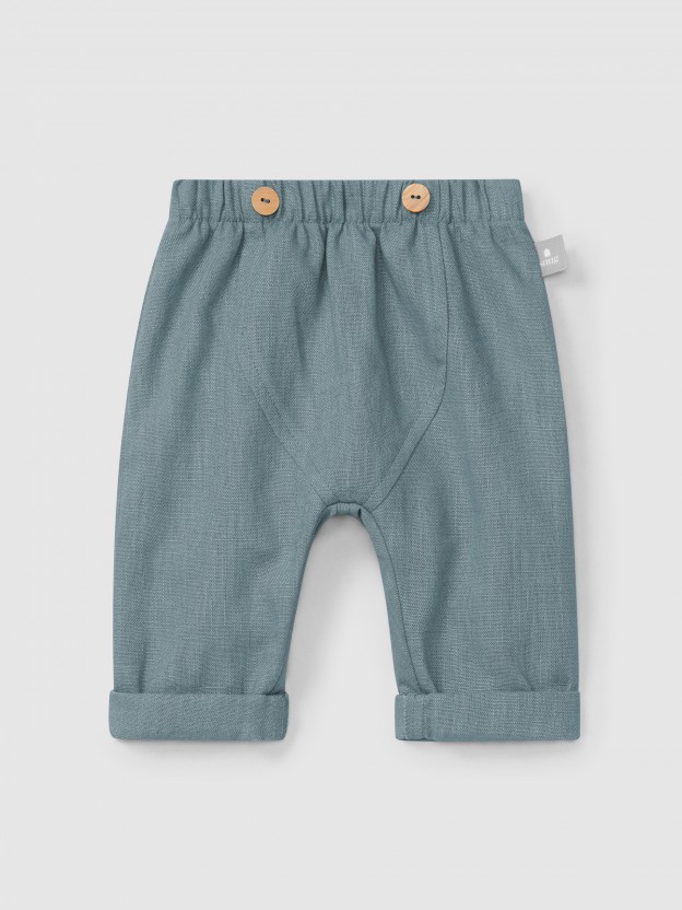 Calas pull-up lisas em linho com algodo