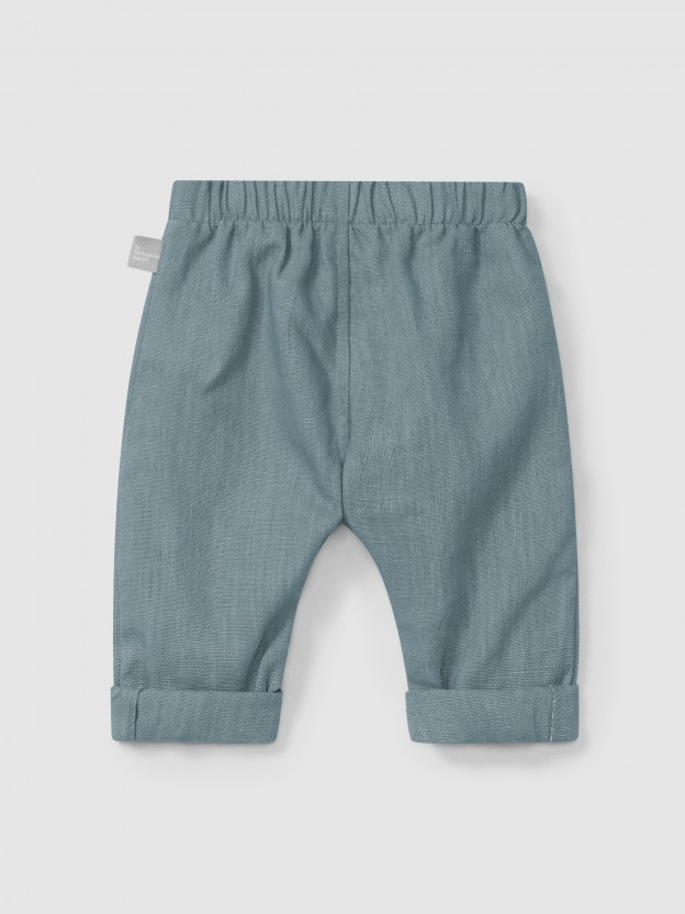 Calas pull-up lisas em linho com algodo