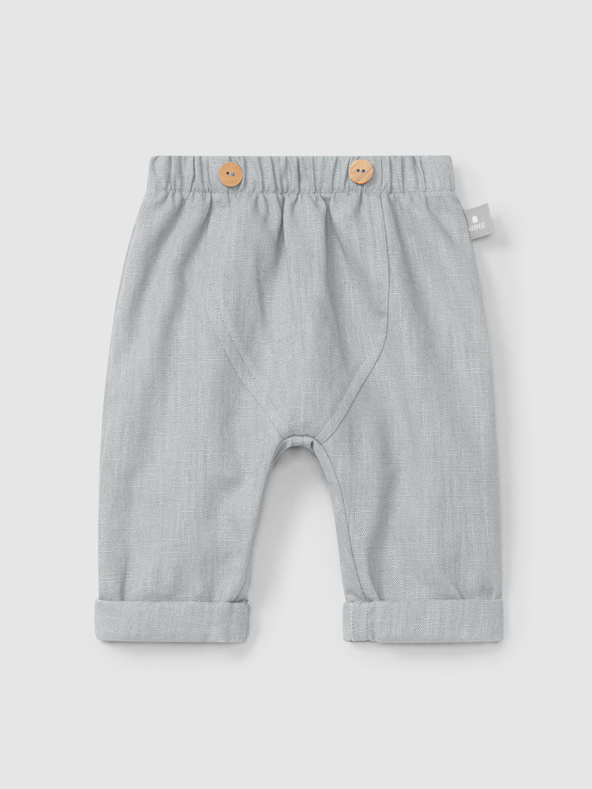 Pantalón pull-up liso de lino y algodón