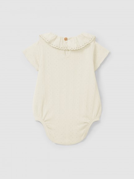 Body ajour com gola de folho bordado inglês Body ajour com gola de folho bordado inglês