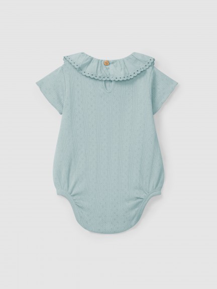 Body ajour com gola de folho bordado inglês Body ajour com gola de folho bordado inglês