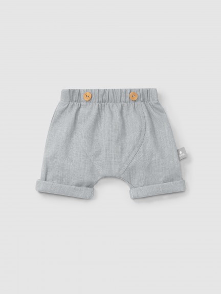 Pantaln Corto pull-up liso de lino con algodn