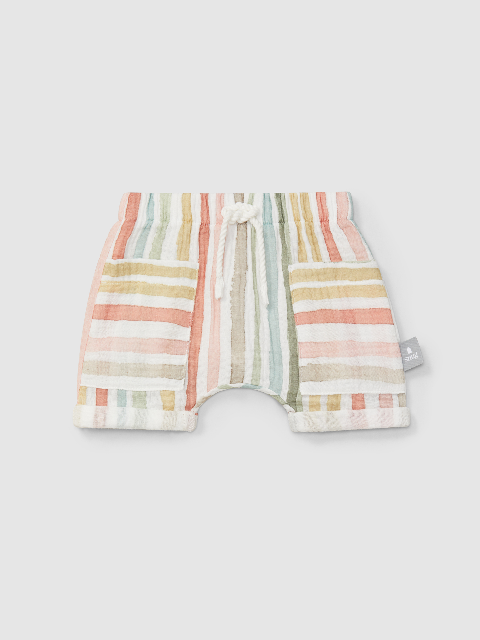 Multi-colour striped pull-up shorts