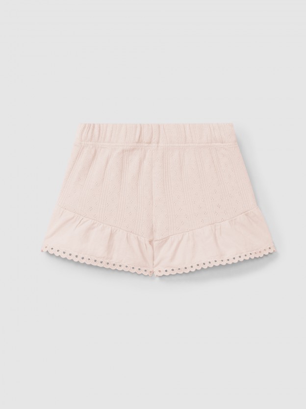 Ajour pattern pull-up shorts with English embroidery Ajour pattern pull-up shorts with English embroidery