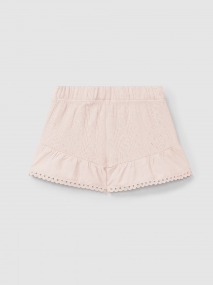 Ajour pattern pull-up shorts with English embroidery Ajour pattern pull-up shorts with English embroidery