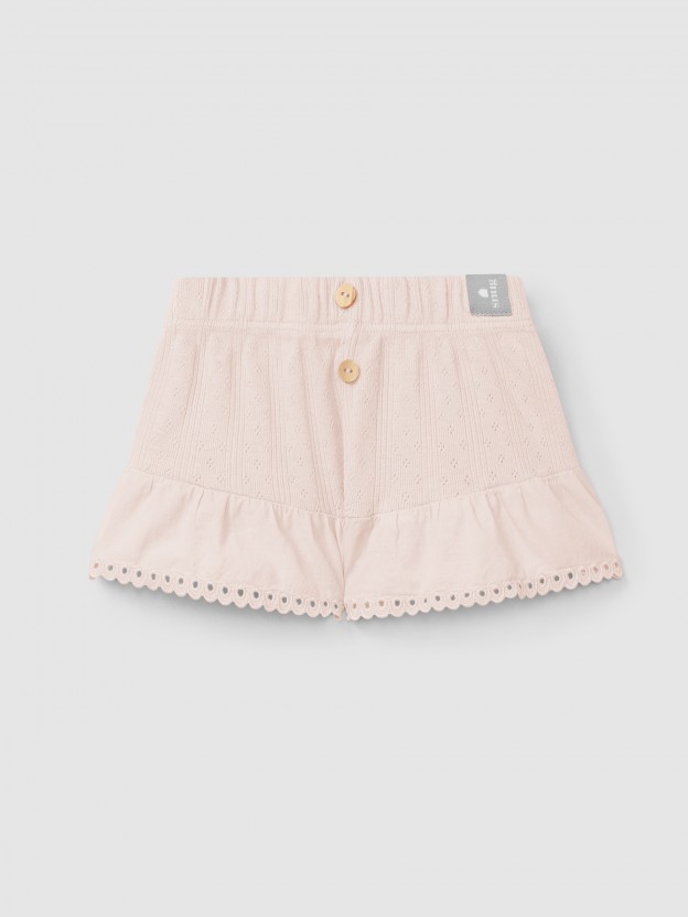 Ajour pattern pull-up shorts with English embroidery Ajour pattern pull-up shorts with English embroidery
