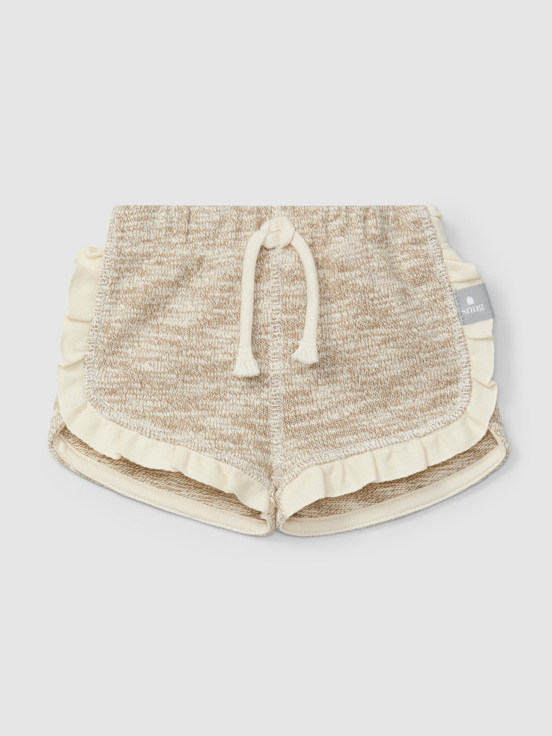 Jersey knit-effect pull-up shorts with ruffled detail