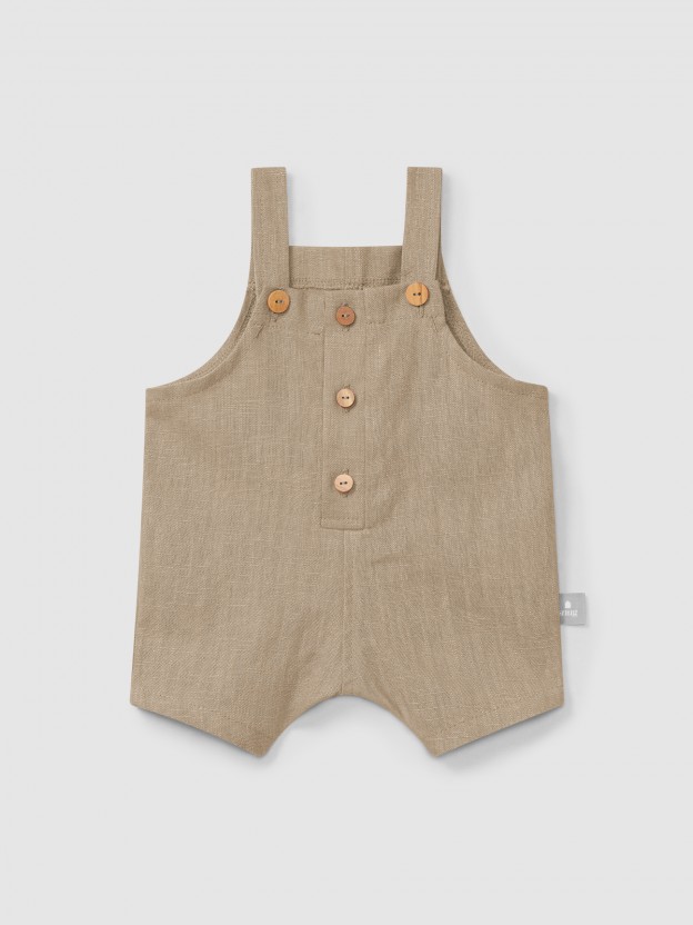 Plain dungaree shorts in linen with cotton