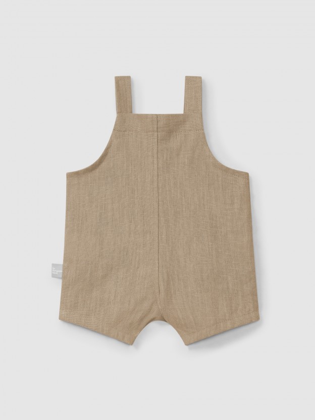 Plain dungaree shorts in linen with cotton