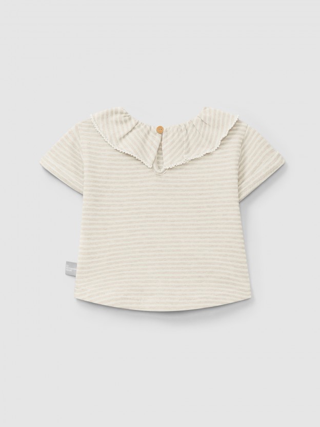 Cotton striped T-shirt with ruffled collar Cotton striped T-shirt with ruffled collar
