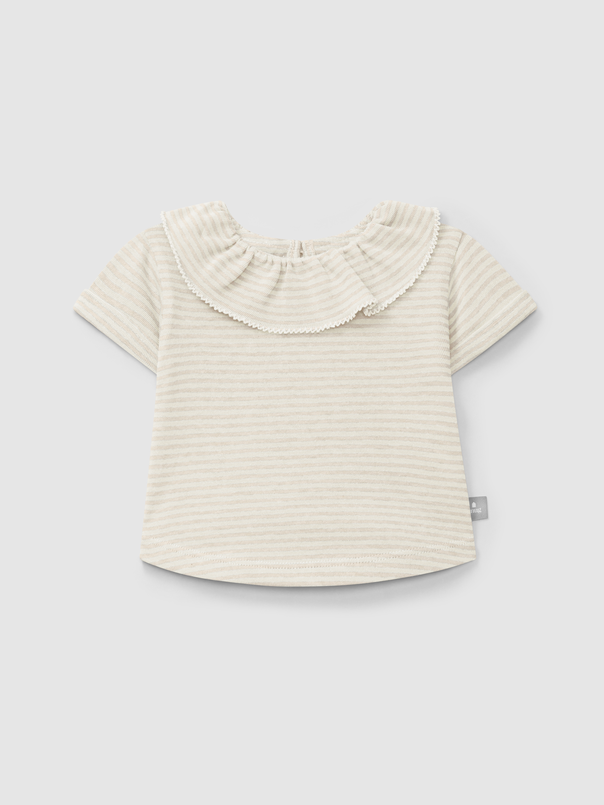 T-shirt de riscas em algodão com gola de folho