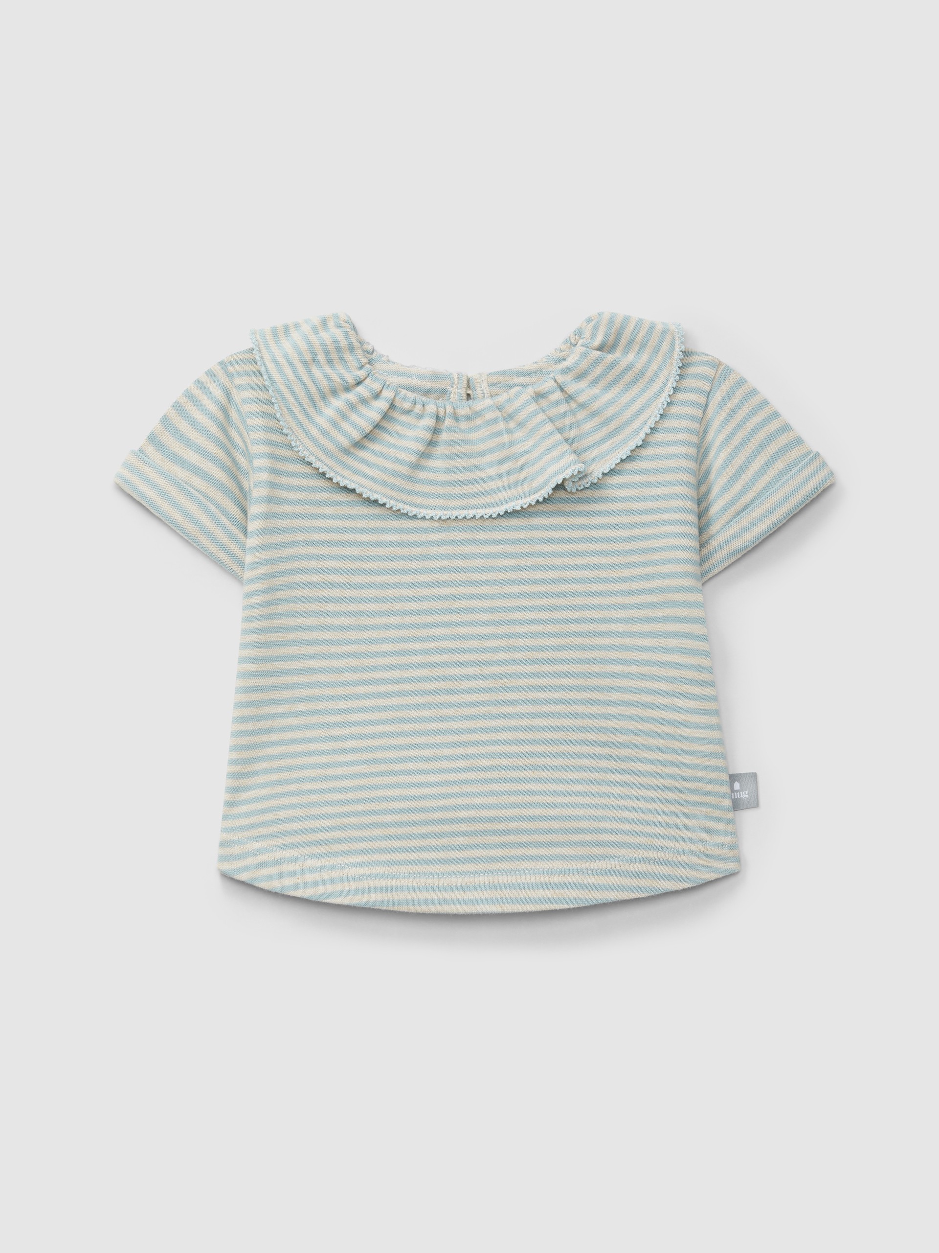Cotton striped T-shirt with ruffled collar