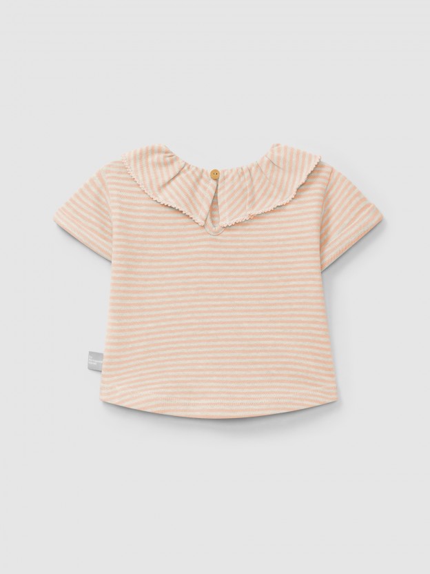Cotton striped T-shirt with ruffled collar Cotton striped T-shirt with ruffled collar