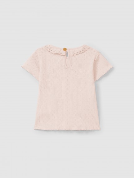 Camiseta Ajour / calado con cuello volante bordado inglés Camiseta Ajour / calado con cuello volante bordado inglés
