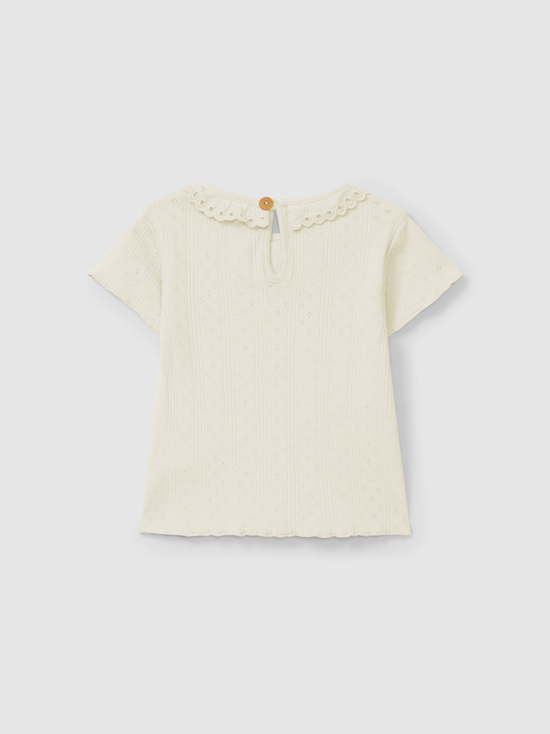 T-shirt ajour com gola de folho bordado inglês