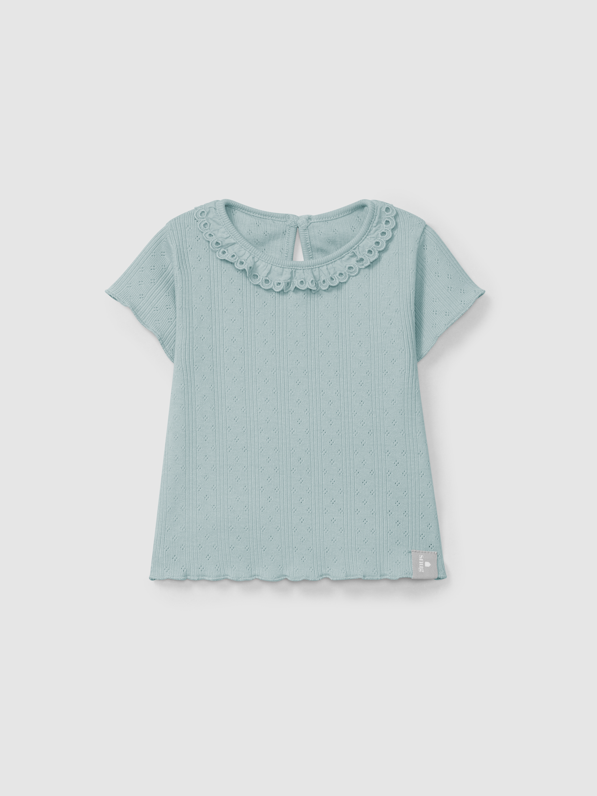 T-shirt ajour com gola de folho bordado inglês