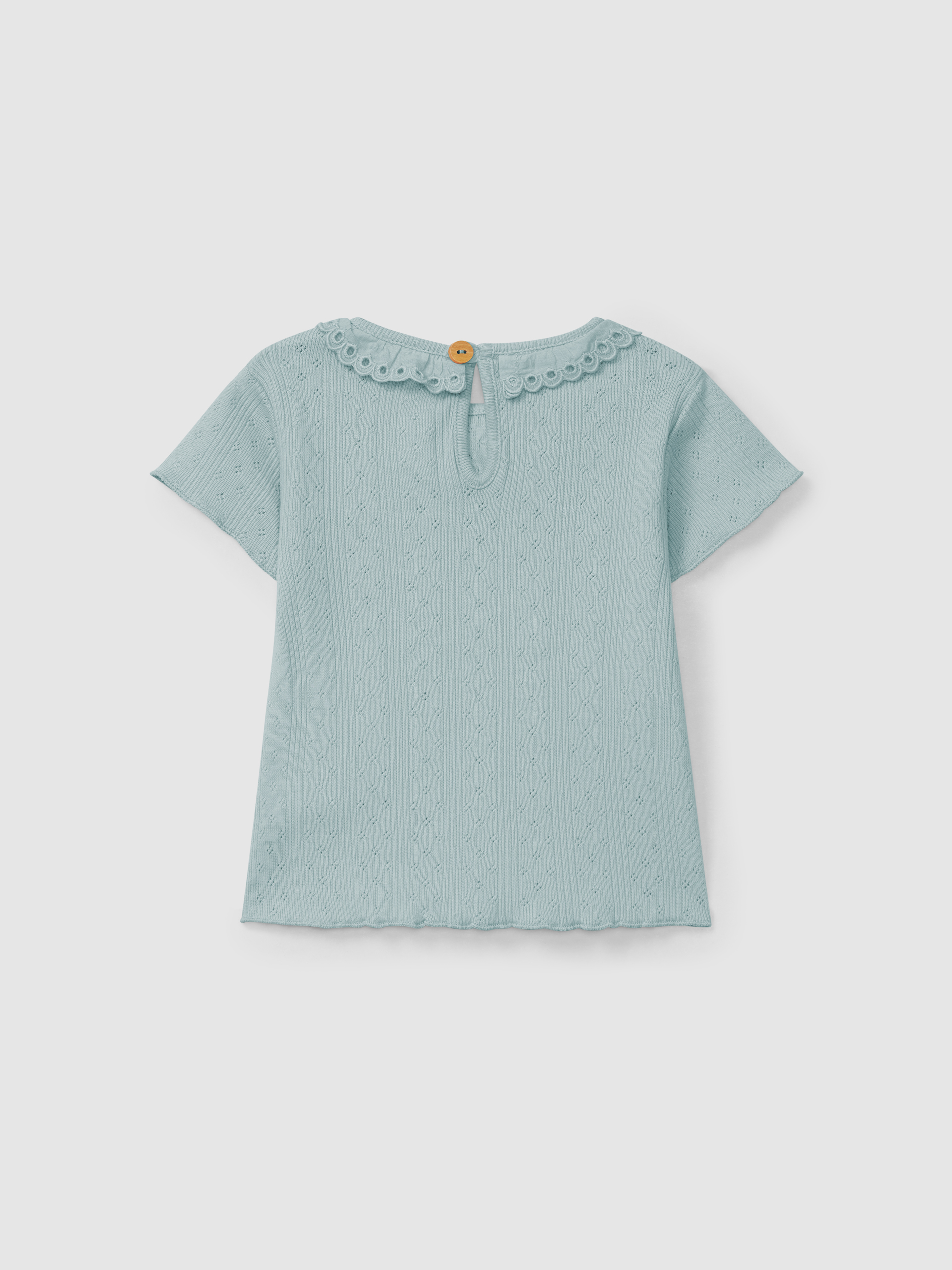 T-shirt ajour com gola de folho bordado inglês