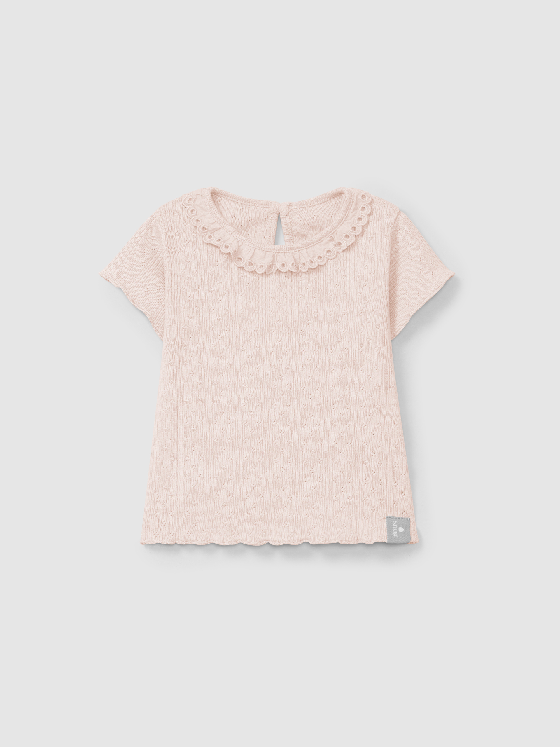 T-shirt ajour com gola de folho bordado inglês