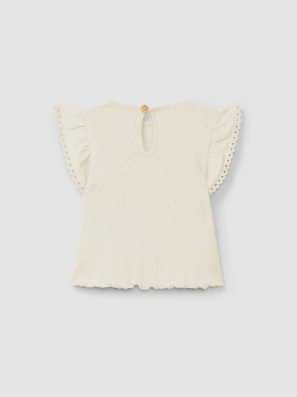 Top ajour com mangas de folho bordado inglês Top ajour com mangas de folho bordado inglês