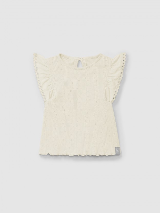 Ajour pattern top with ruffled sleeves English embroidery Ajour pattern top with ruffled sleeves English embroidery
