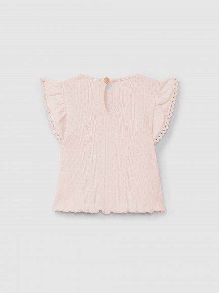 Top ajour com mangas de folho bordado inglês Top ajour com mangas de folho bordado inglês