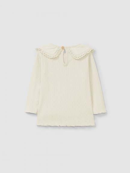 Longsleeve ajour com gola detalhe bordado inglês Longsleeve ajour com gola detalhe bordado inglês