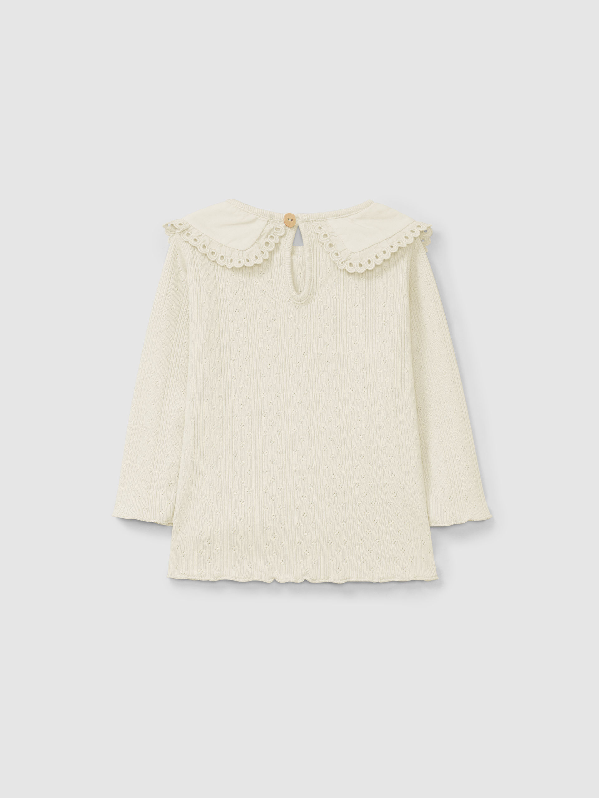 Longsleeve ajour com gola detalhe bordado inglês