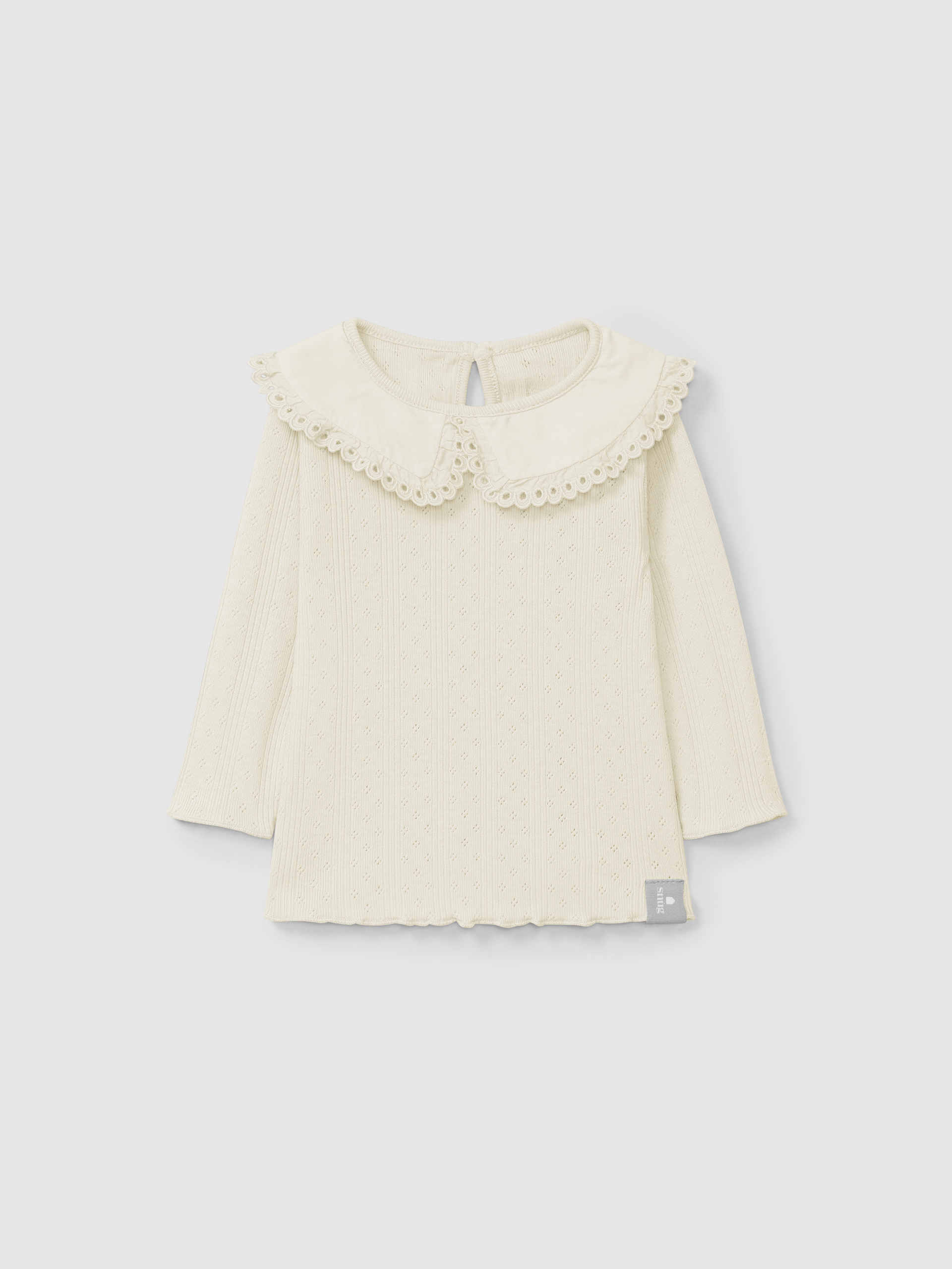 Longsleeve ajour com gola detalhe bordado inglês