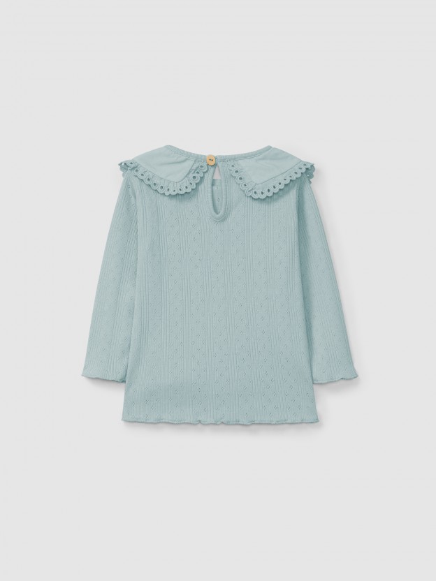 Longsleeve ajour com gola detalhe bordado ingls