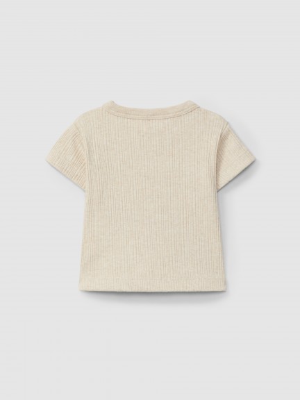 T-shirt em malha canelada T-shirt em malha canelada