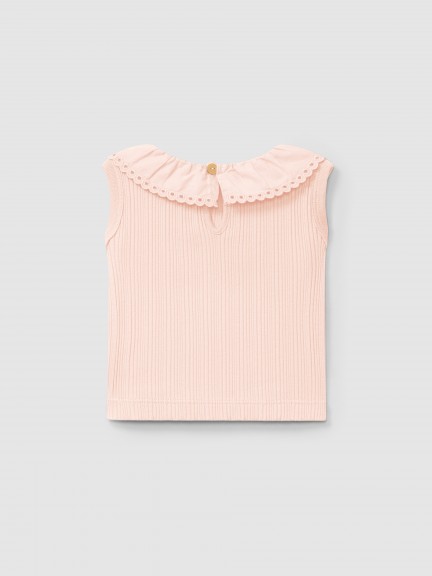 Ribbed jersey singlet and English embroidery collar Ribbed jersey singlet and English embroidery collar