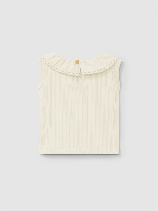 Ribbed jersey singlet and English embroidery collar