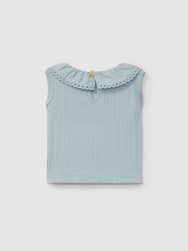 Ribbed jersey singlet and English embroidery collar