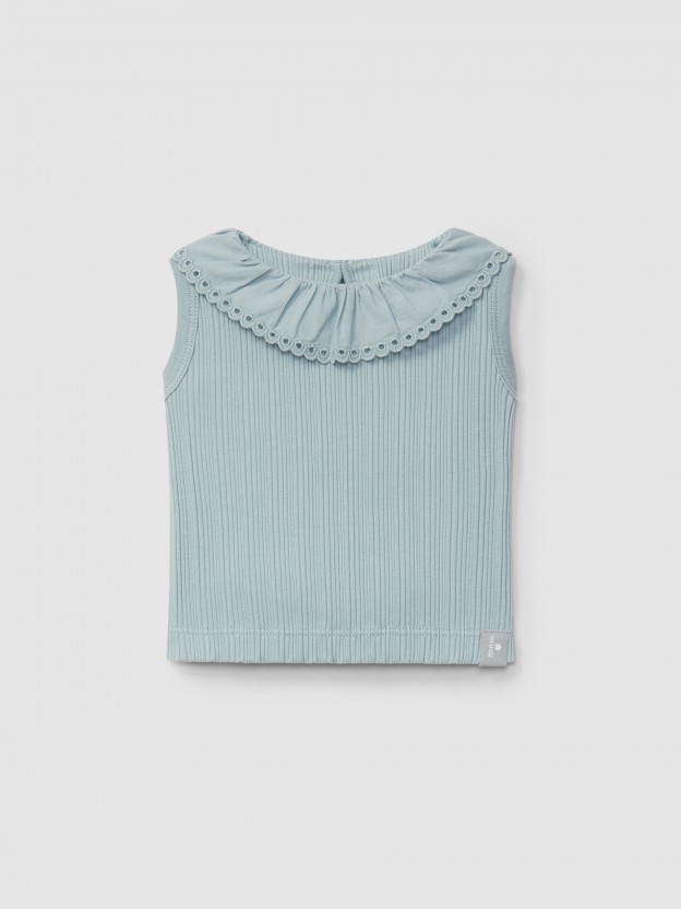 Ribbed jersey singlet and English embroidery collar