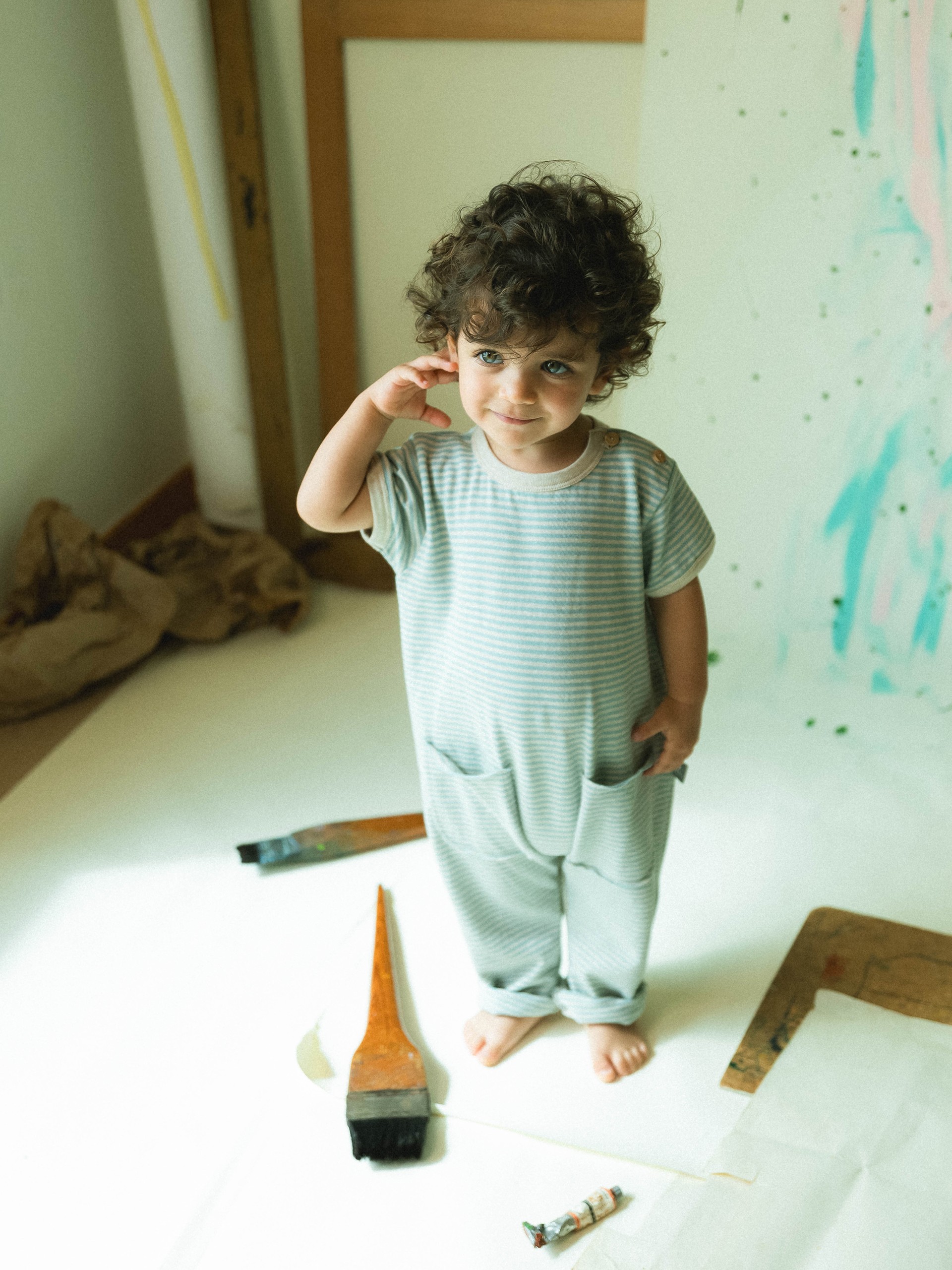 Macacão de riscas em algodão