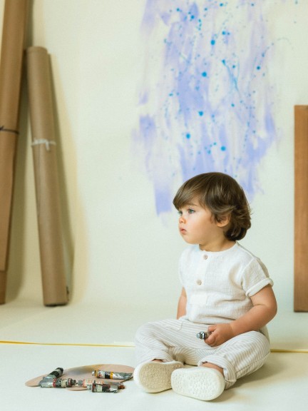 Pantalón pull-up de algodón a rayas Pantalón pull-up de algodón a rayas