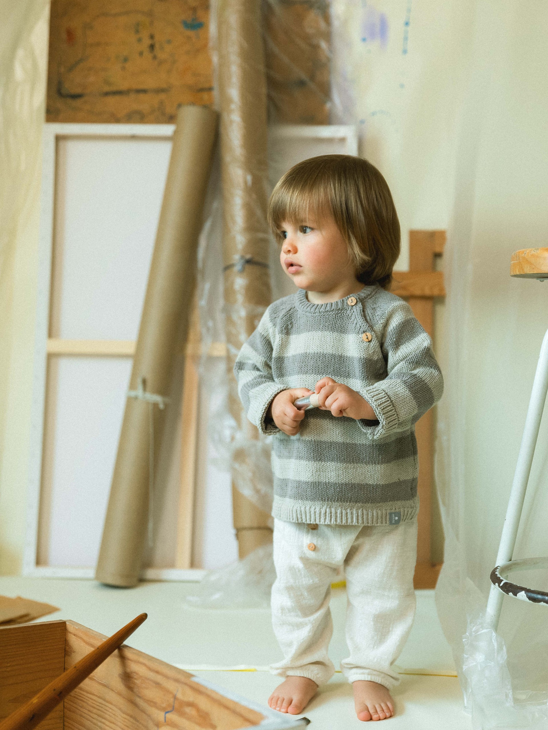 Camisola tricotada de riscas