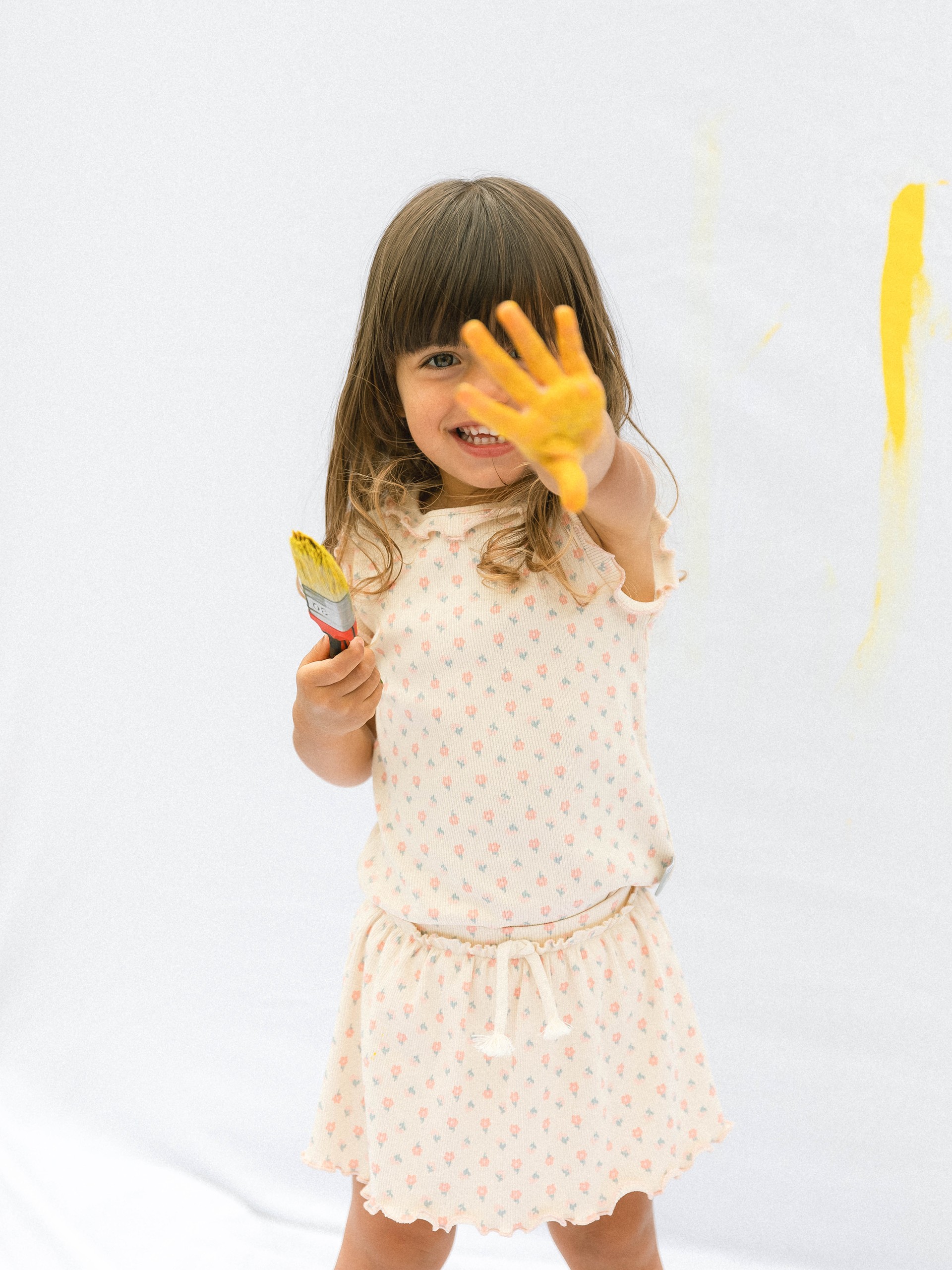 Saia com tapa fraldas flores em malha canelada