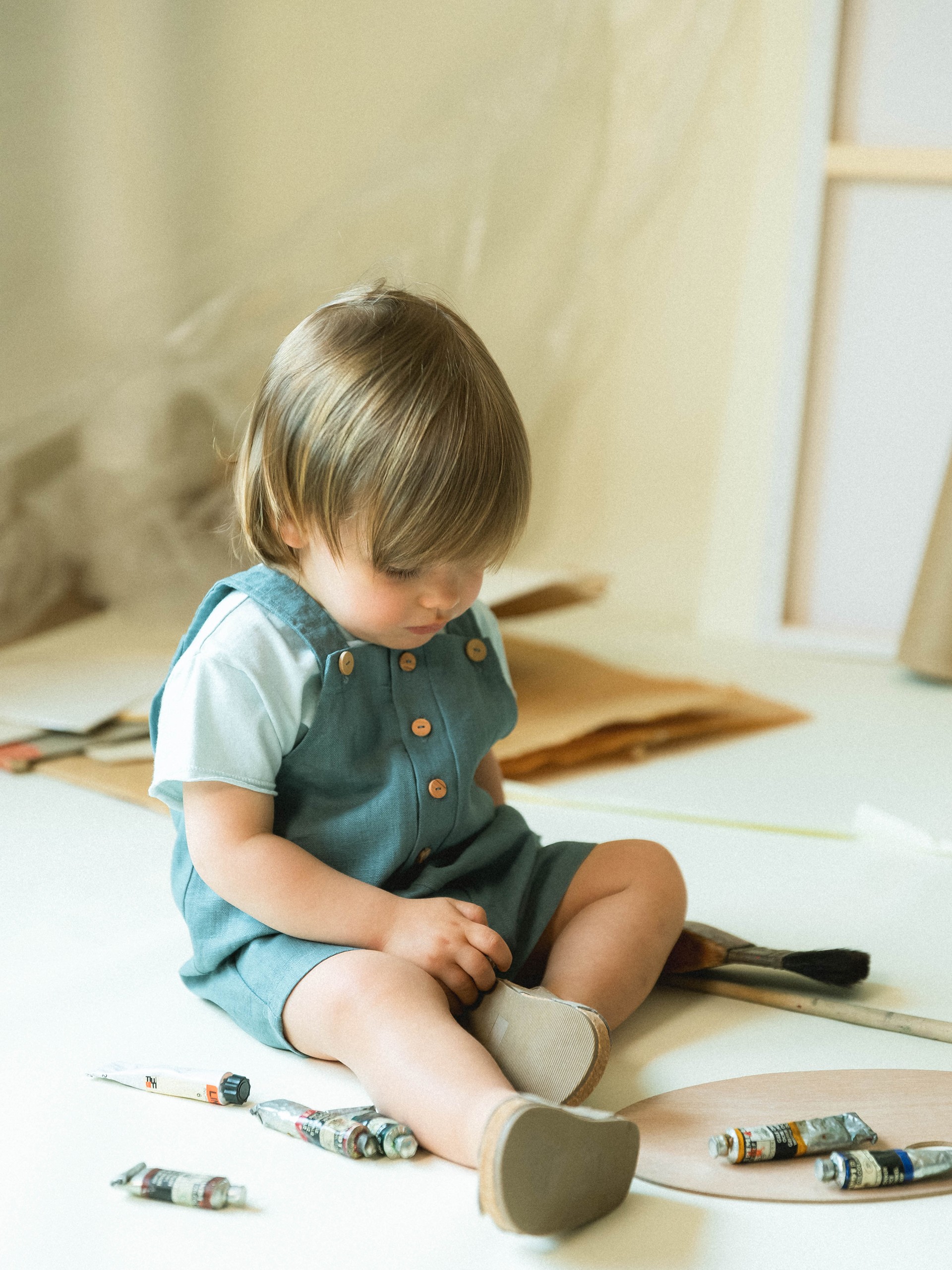 Calções de peito lisos em linho com algodão