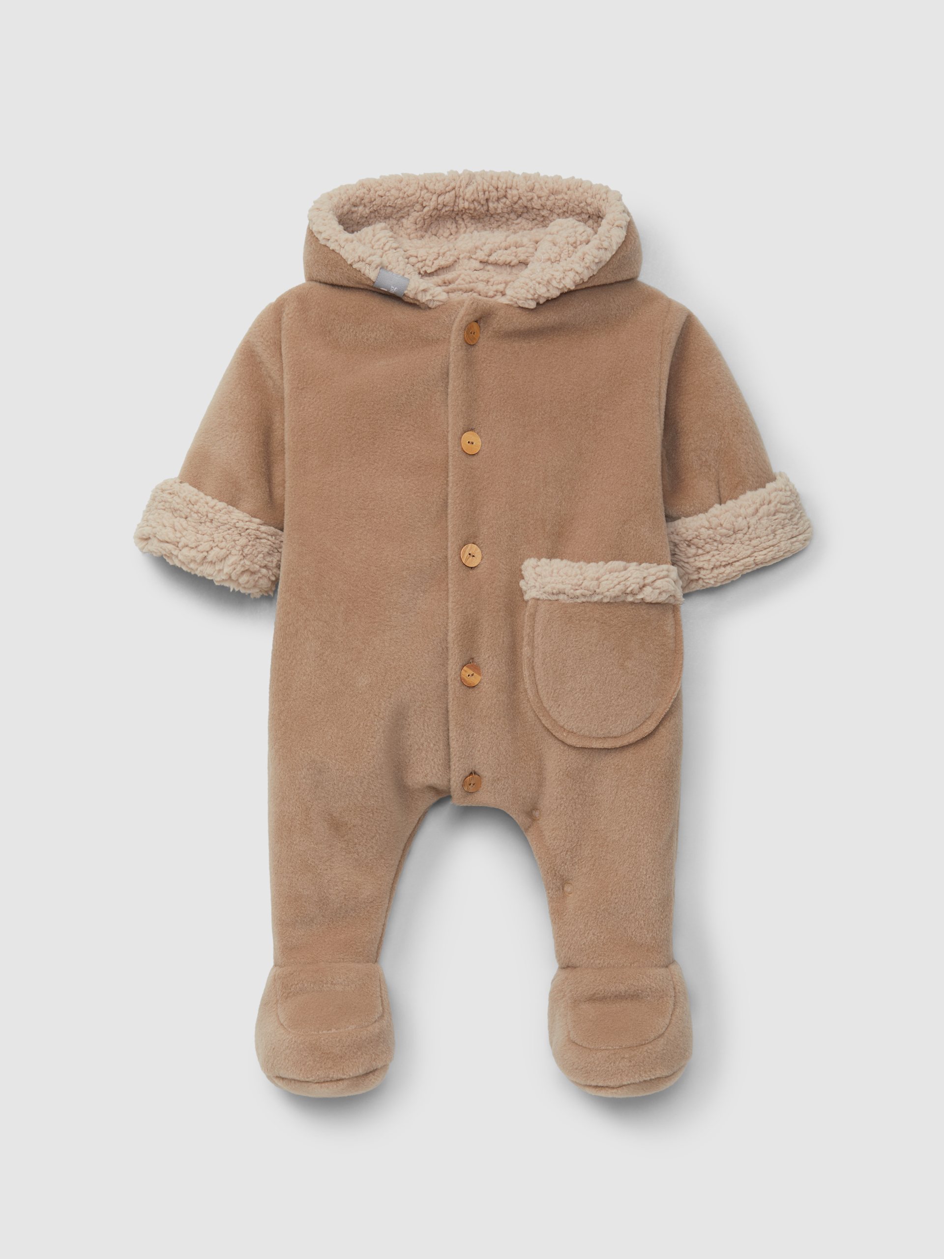 Fleece hooded pramsuit with pocket