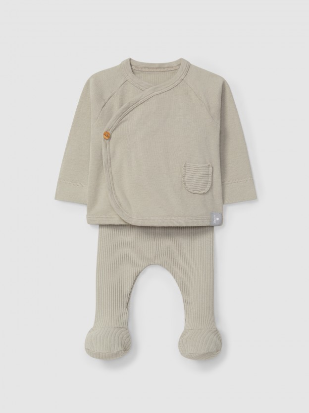 Conjunto de duas peas malha canelada