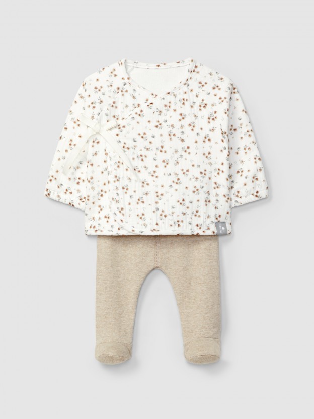 Two-piece set in printed muslin and plain jersey Two-piece set in printed muslin and plain jersey