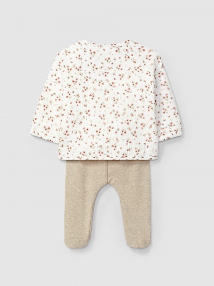 Conjunto de dos piezas de muselina estampada y punto liso Conjunto de dos piezas de muselina estampada y punto liso