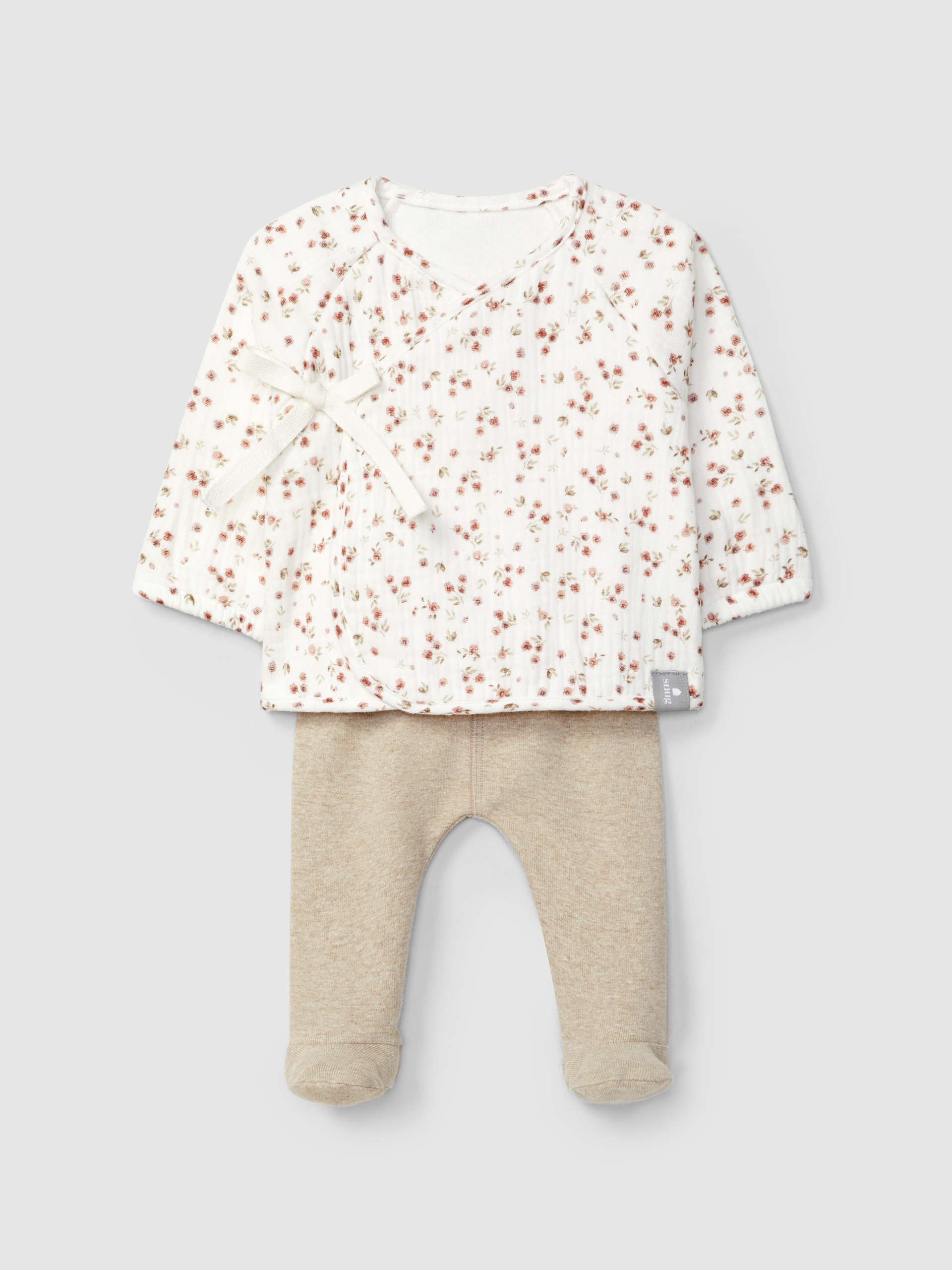 Conjunto de dos piezas de muselina estampada y punto liso