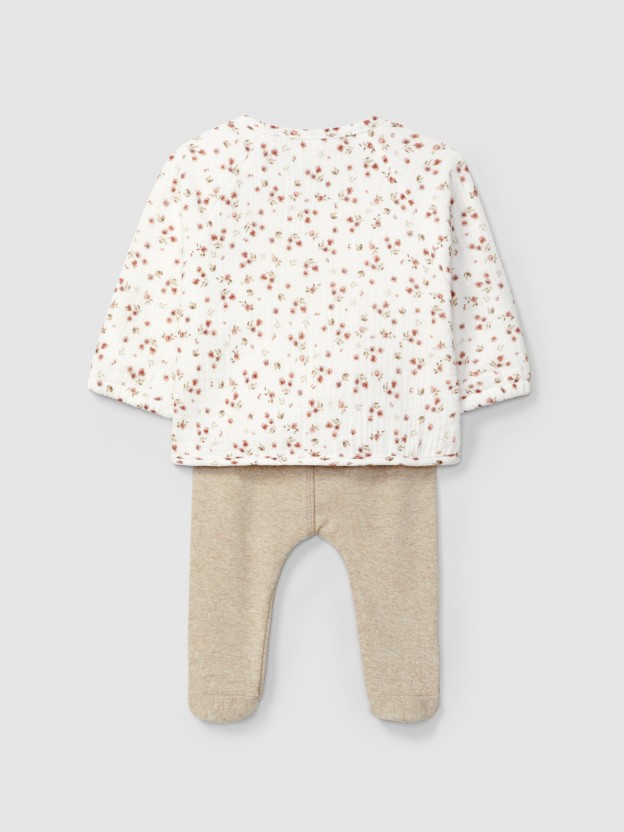 Two-piece set in printed muslin and plain jersey Two-piece set in printed muslin and plain jersey