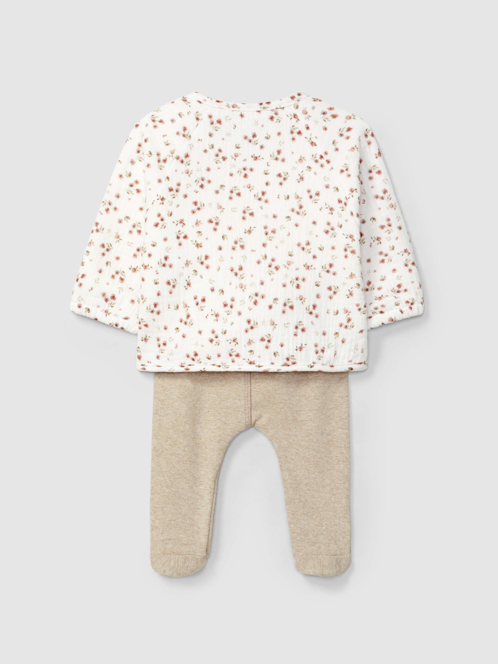 Conjunto de dos piezas de muselina estampada y punto liso